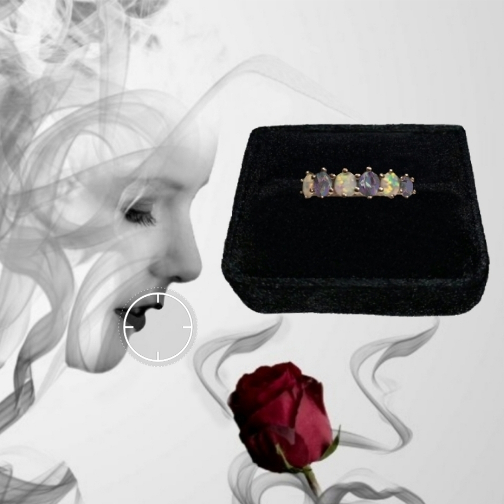 Opel & Mystic Topaz 5 Stone Ring .926 Sz(6)